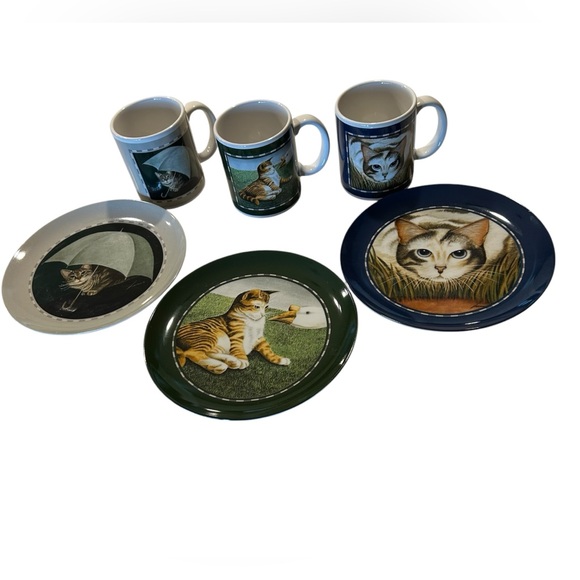 Cat collectible collection by Herrero - set of 3 cups and matching saucers
